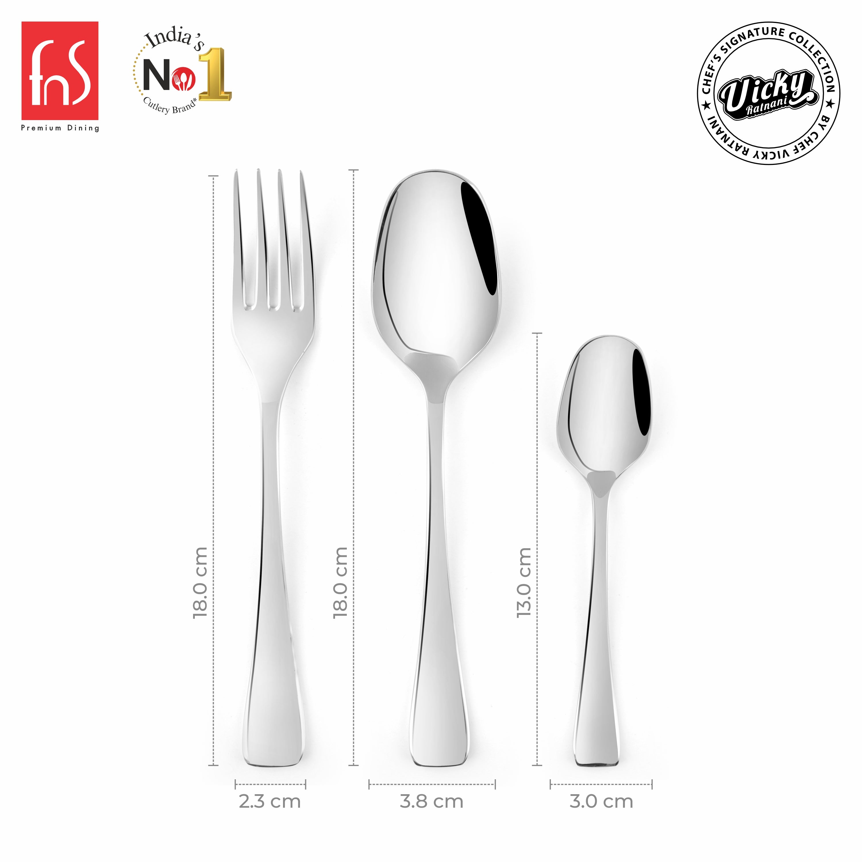 Chef Vicky Ratnani's Signature Collection By FnS Nexa Stainless Steel 18 Pcs Cutlery Set with Box Pack | 6 Dinner Spoons, 6 Dinner Forks, 6 Tea Spoons | Premium sleek contemporary Handle Design Cutlery for Home, Dining & Kitchen