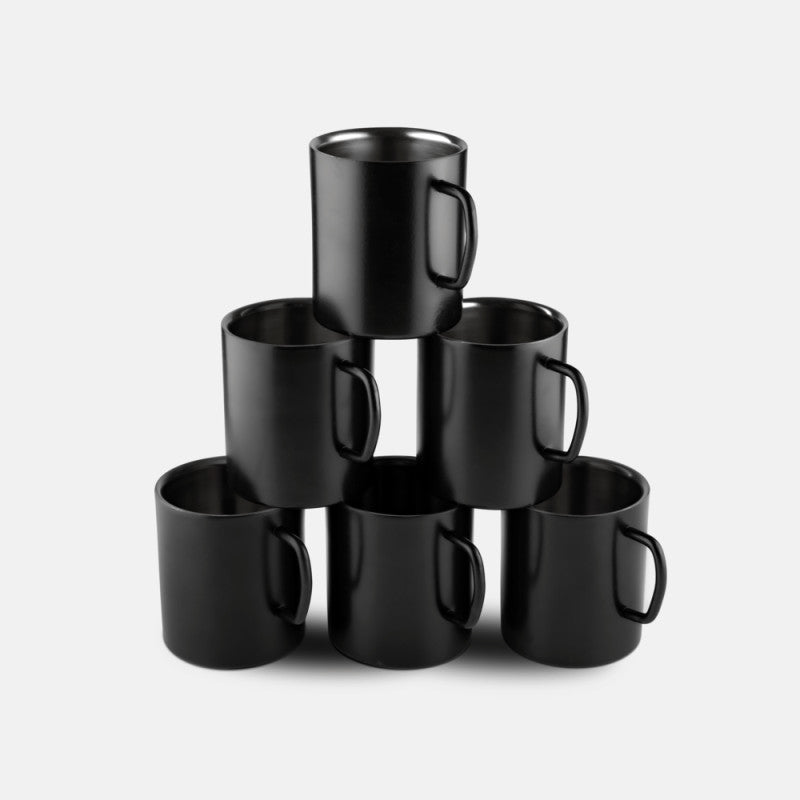 FNS Stainless Steel coffee tea Mugs Black (Set of 6)