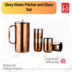 FnS Rose Gold Stainless Steel Glory Water Pitcher with lid and Glass Set of 1 Pitcher and 4 Glasses (1.5 LTR)