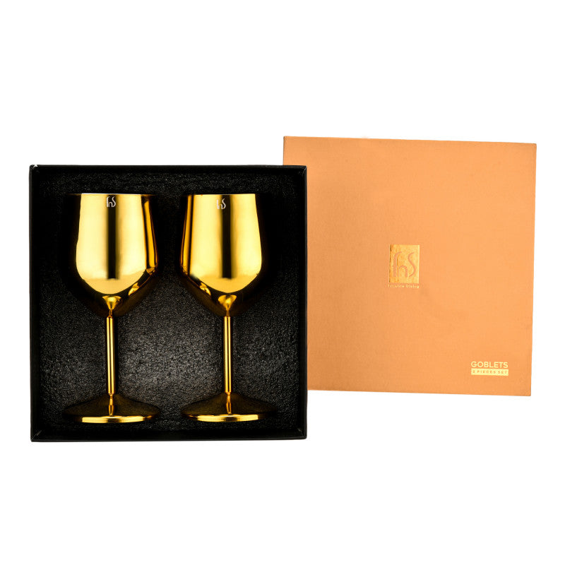 FnS Cosmo Steel Gold Finish Wine Glass (pack of 2)