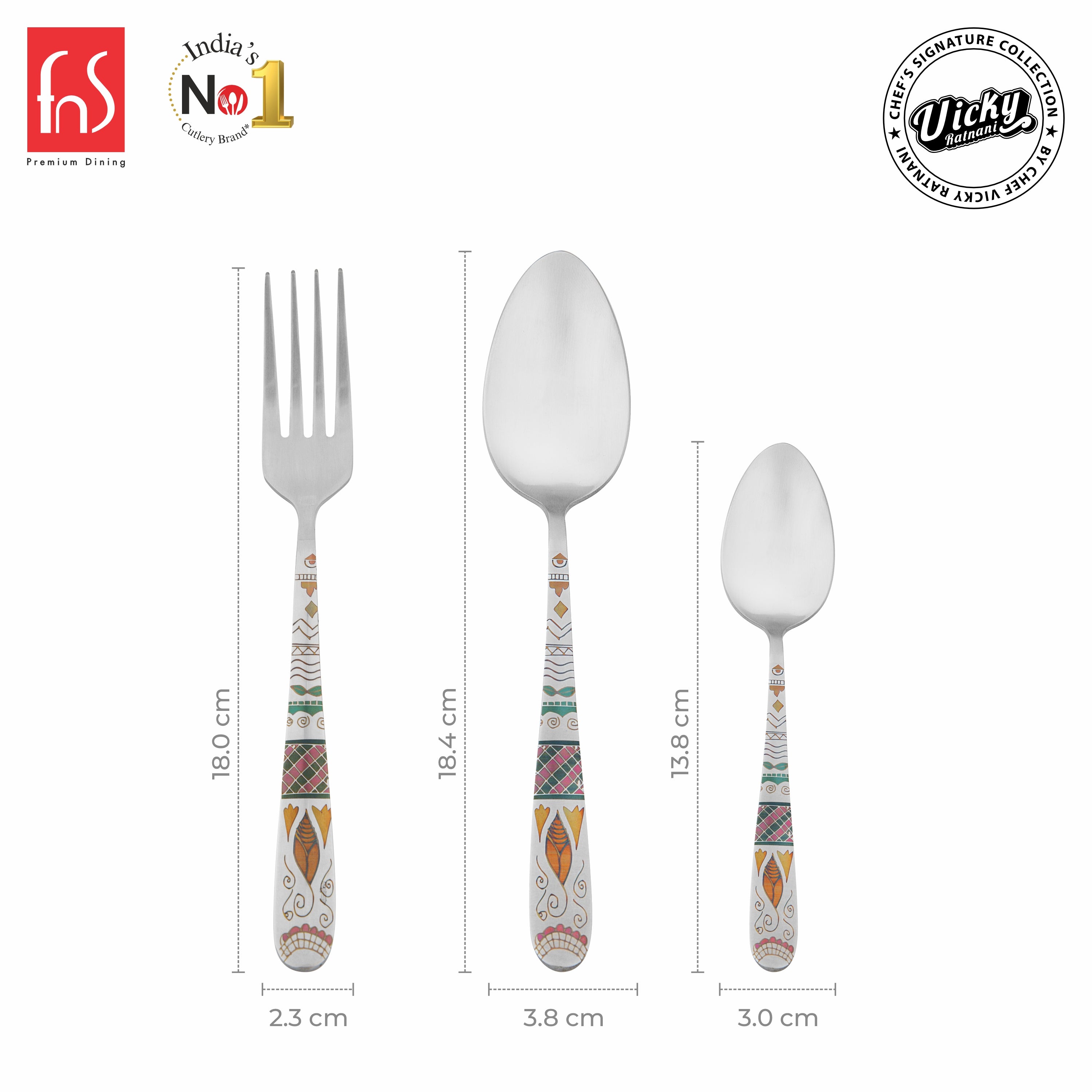 Chef Vicky Ratnani’s Signature Collection By FnS Wales Stainless Steel 18 Pcs Cutlery Set with Box Pack | 6 Dinner Spoons, 6 Dinner Forks, 6 Tea Spoons