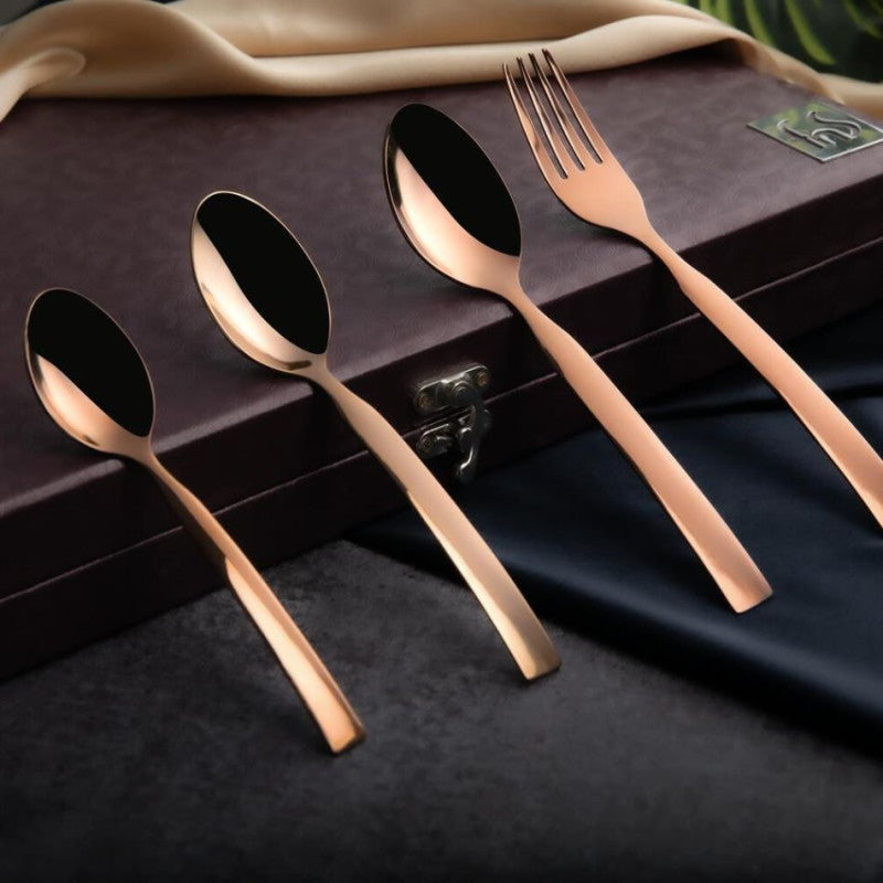 FnS Allie 24 pcs Rose Gold Cutlery Set with Leatherette Box