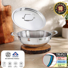 FnS NuChef Cookware Triply Kadai 24 CM With Lid