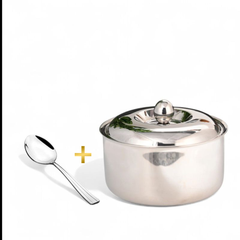 FNS Diva Stainless Steel Casserole 3000 ml with Lid  and Venice 1 Pcs Serving Spoon Combo for Home Dining and Kitchen