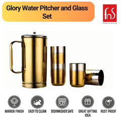 Fns Glory stainless steel Water pitcher and glass gold