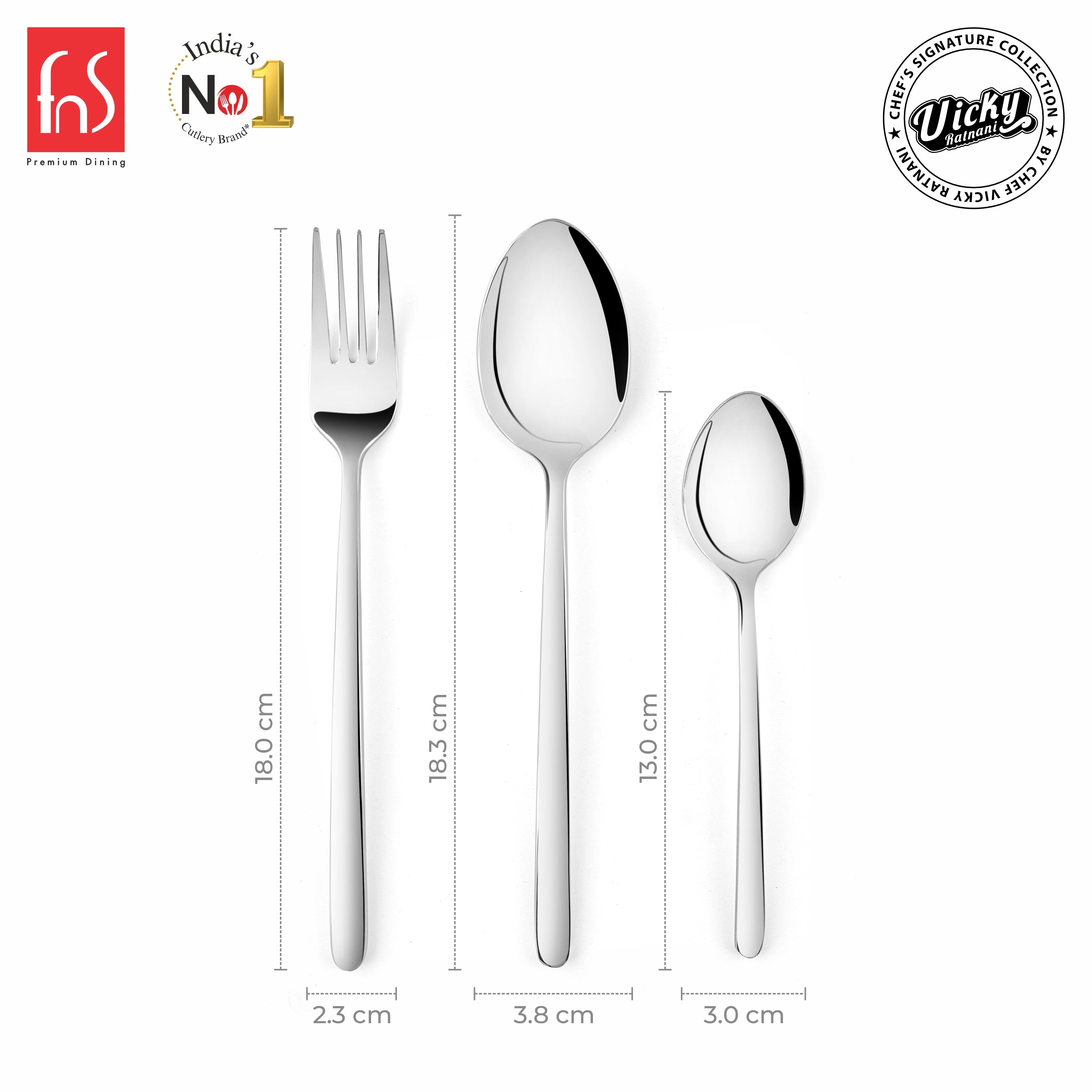 Chef Vicky Ratnani's Signature Collection By FnS Thames Stainless Steel 18 Pcs Cutlery Set with Box Pack | 6 Dinner Spoons, 6 Dinner Forks, 6 Tea Spoons | Premium modern minimalism Handle Design Cutlery for Home, Dining & Kitchen