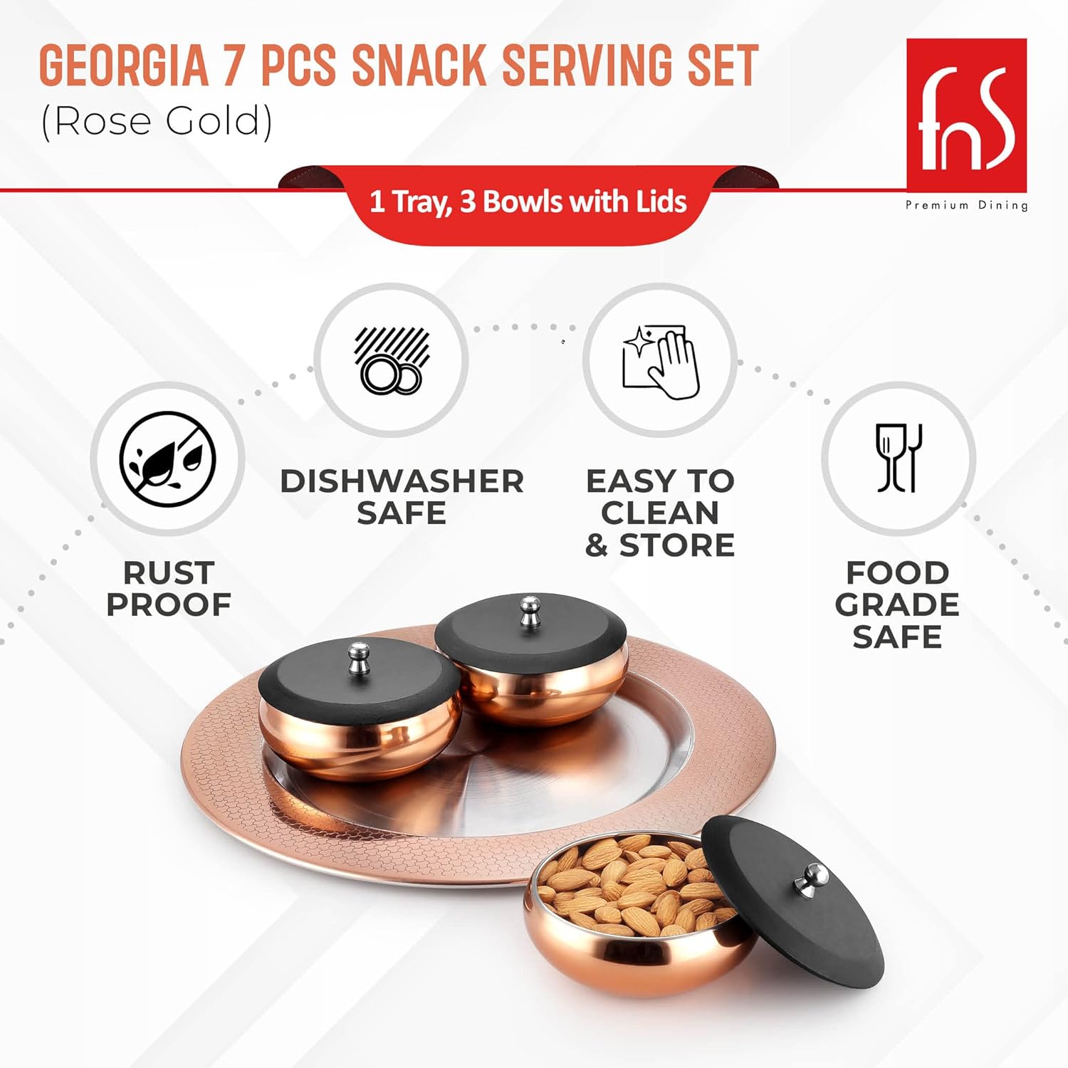 FNS Premium Stainless Steel Georgia Serving Set (Rose Gold)