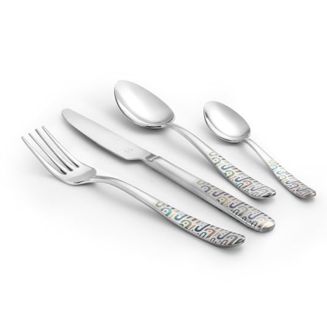 FnS Monho 24-Pc Plasma Laser Colour Steel Cutlery Set with Stand