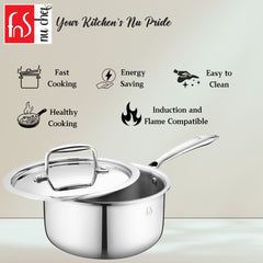 FnS NuChef Cookware Triply Sauce Pan 14 CM With Lid