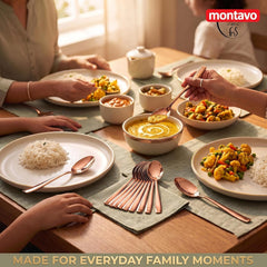 Montavo by FnS Stainless Steel Dinner Spoons | Set of 12 PVD Rose Gold Mirror Finish