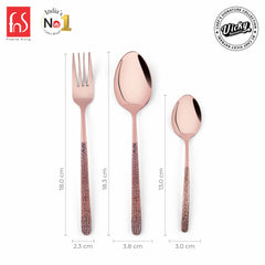 Chef Vicky Ratnani's Signature Collection By FnS Sorrento Rose Gold Stainless Steel 18 Pcs Cutlery Set with Box Pack | 6 Dinner Spoons, 6 Dinner Forks, 6 Tea Spoons | Premium Textured Handle Design Cutlery for Home, Dining & Kitchen