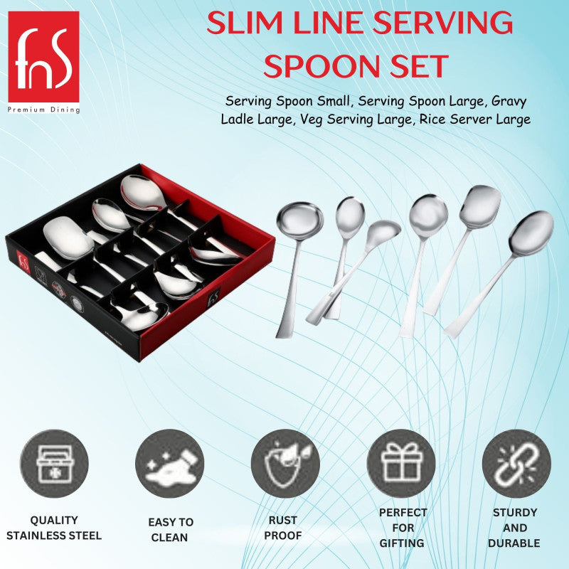 FnS Slim Line Premium Stainless Steel 6 pcs Serving Spoons Set