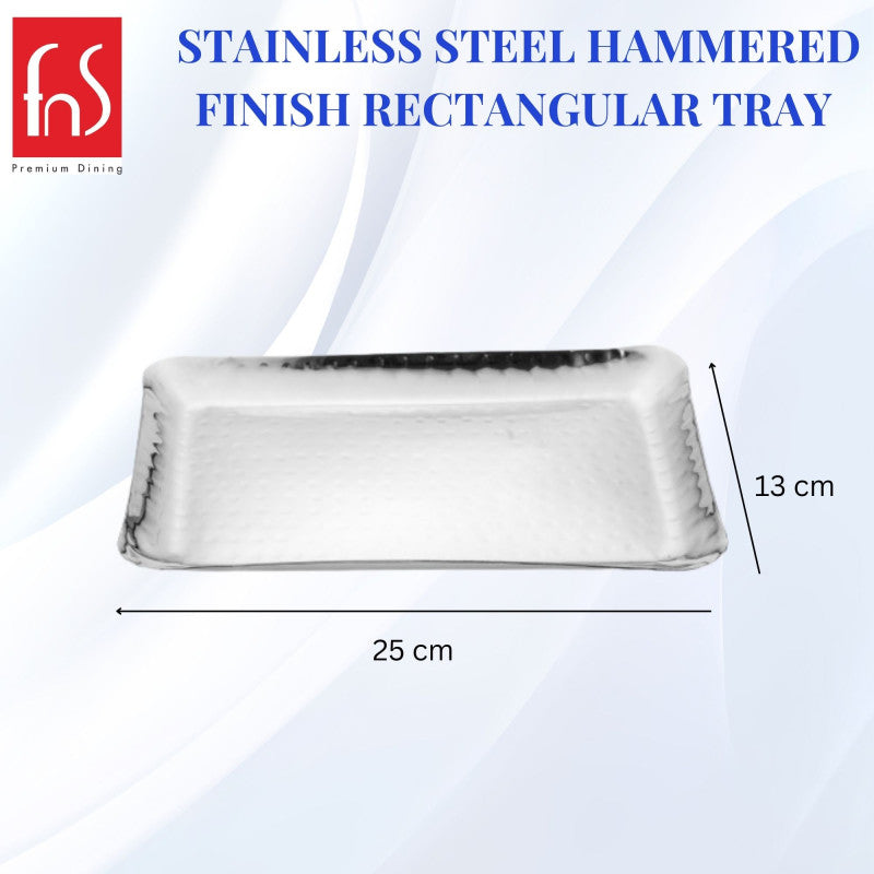 FnS Stainless Steel Rectangular Hammered Finish Deep Platter