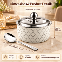 FnS Lecce Double Wall Stainless Steel Casserole 1600ml with Lid and Venice Serving Spoon Combo