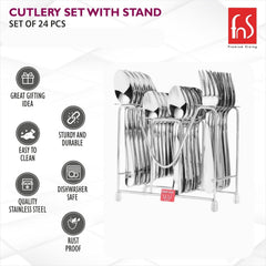 Montavo by FnS Verona Stainless Steel 24 Pcs Cutlery Set With hanging Stand