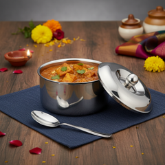 FNS Diva Stainless Steel Casserole 3000 ml with Lid  and Venice 1 Pcs Serving Spoon Combo for Home Dining and Kitchen
