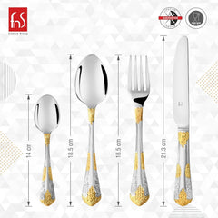 FnS Odyssey 24 Karat Gold Plated Cutlery set with Leatherette Box Packaging
