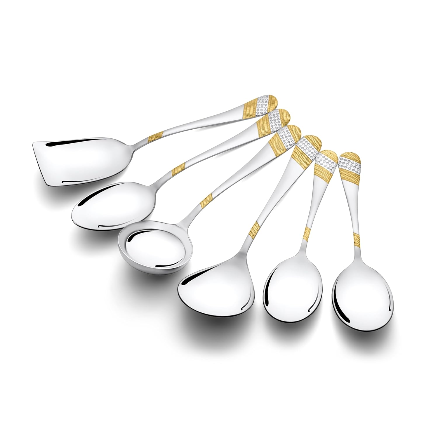 FnS Imperio Stainless Steel 24 Karat Gold Plated Serving Spoon Set of 6 with Leatherette Box