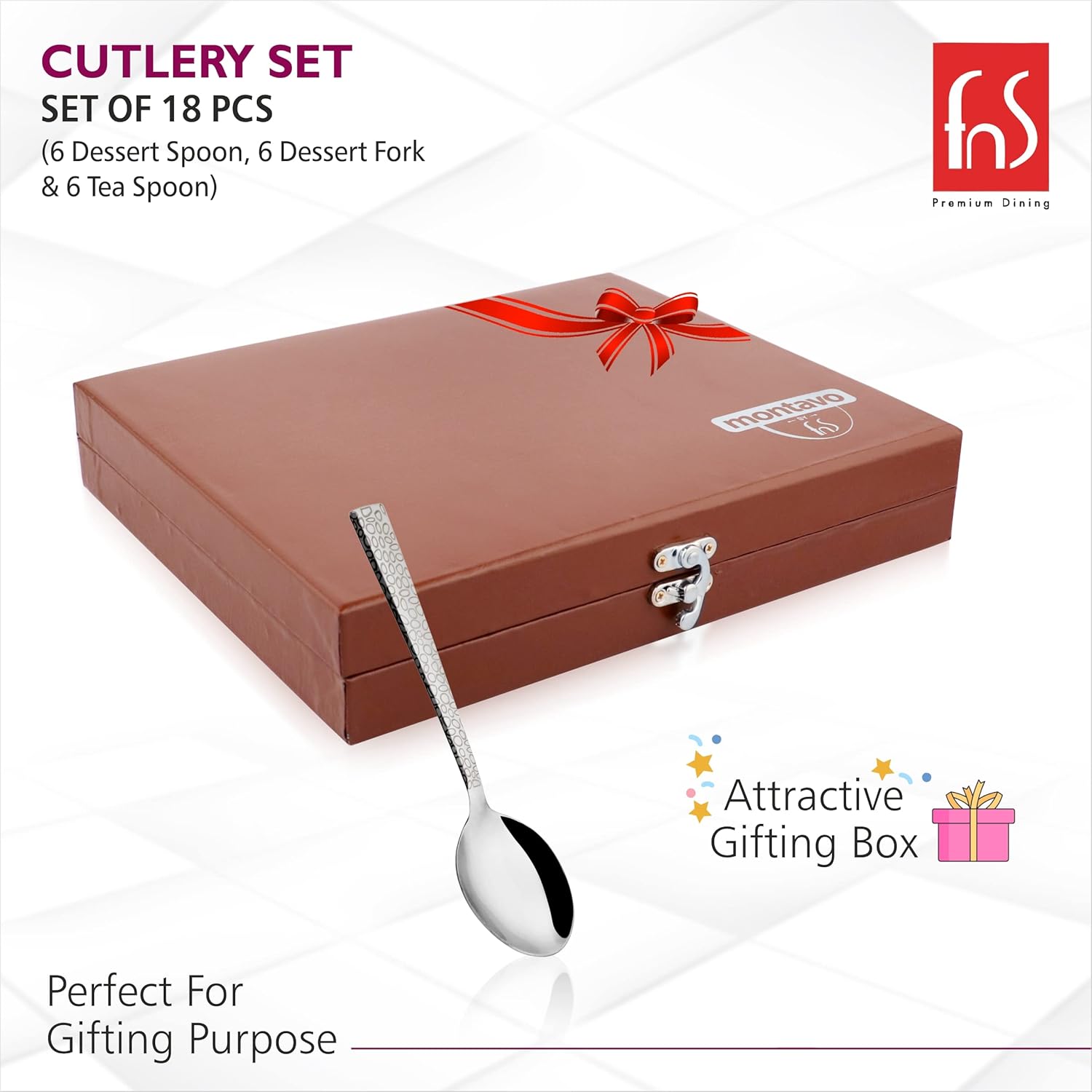 Montavo by FnS Pebble Premium Laser Engraved Cutlery Set of 18 Pcs in Leatherette Box