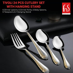 FnS Tivoli 24 Pcs Gold Plated Cutlery Set with Hanging Stand