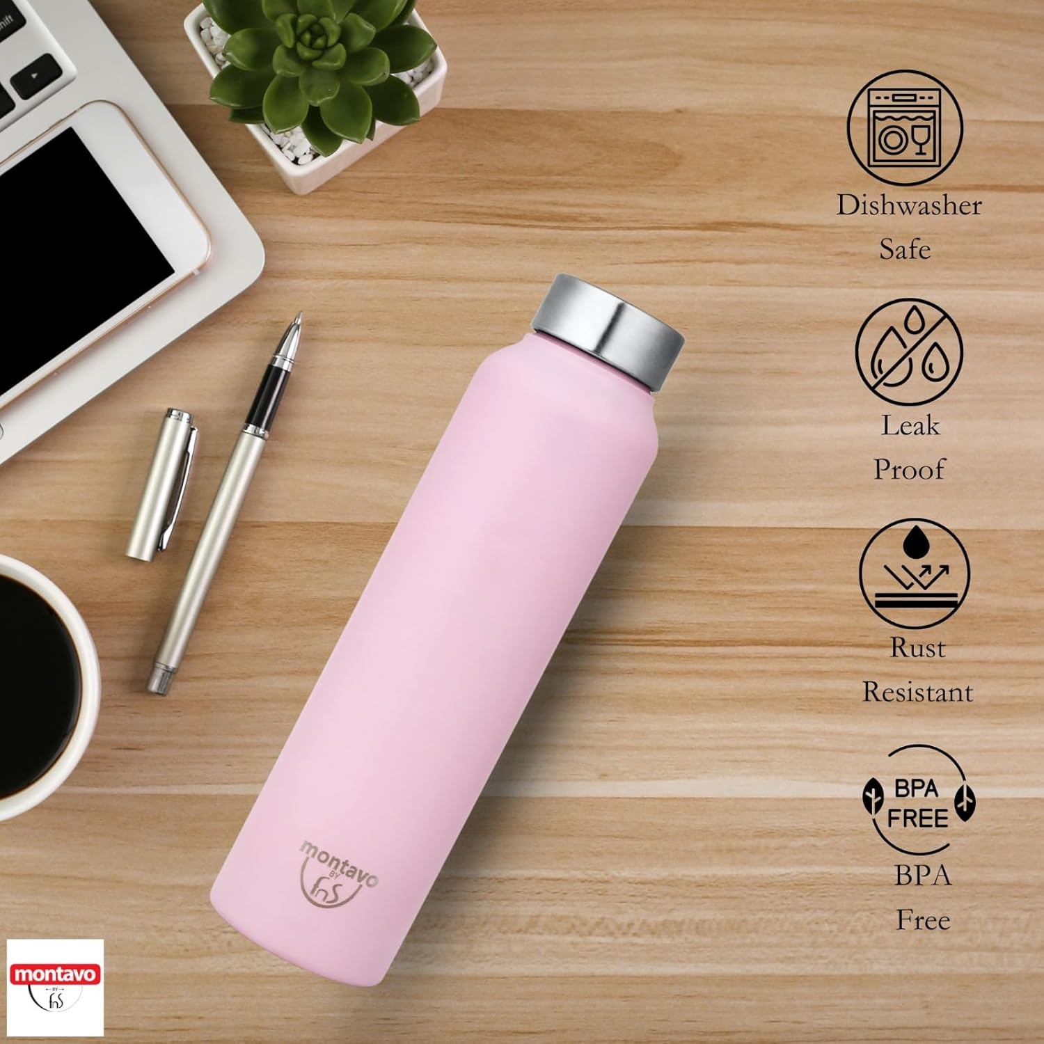 Montavo by FnS BlushBloom color Stainless Steel Water Bottle (Capacity 1 ltr)