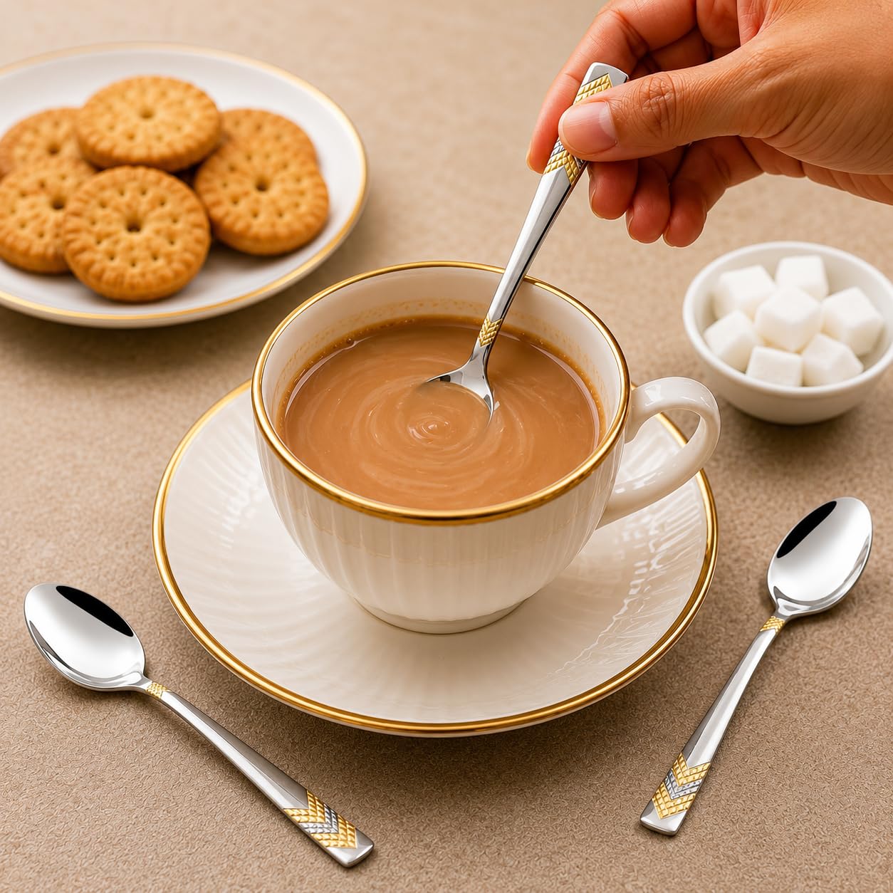 FnS RAGA 6 Pcs 24 Karat Gold Plated Tea Spoon