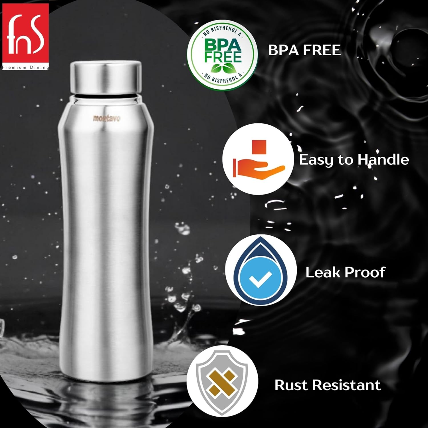 Montavo by FnS Oasis Stainless Steel Water Bottle Set of 2 (Capacity 1 ltr)