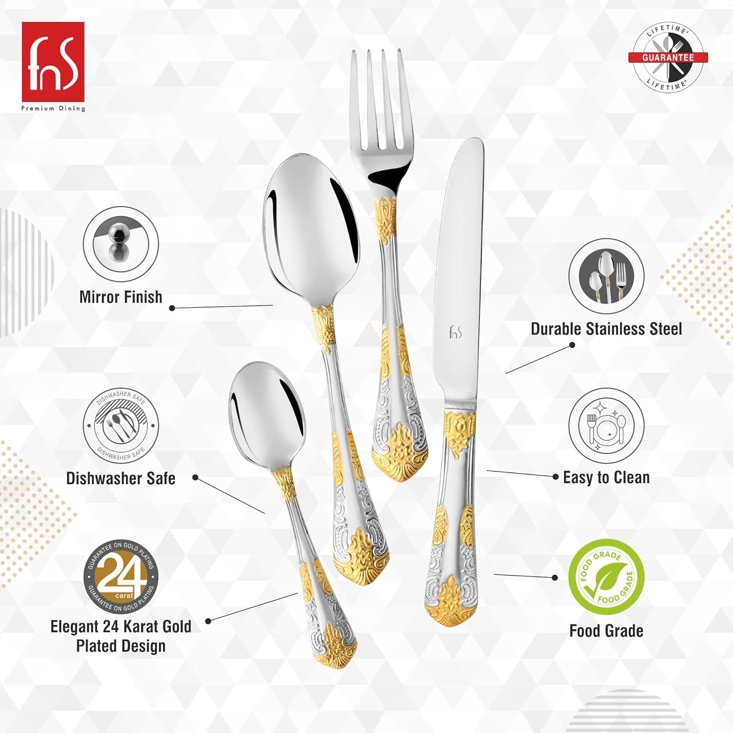FnS Odyssey 24 Karat Gold Plated Cutlery set with Leatherette Box Packaging