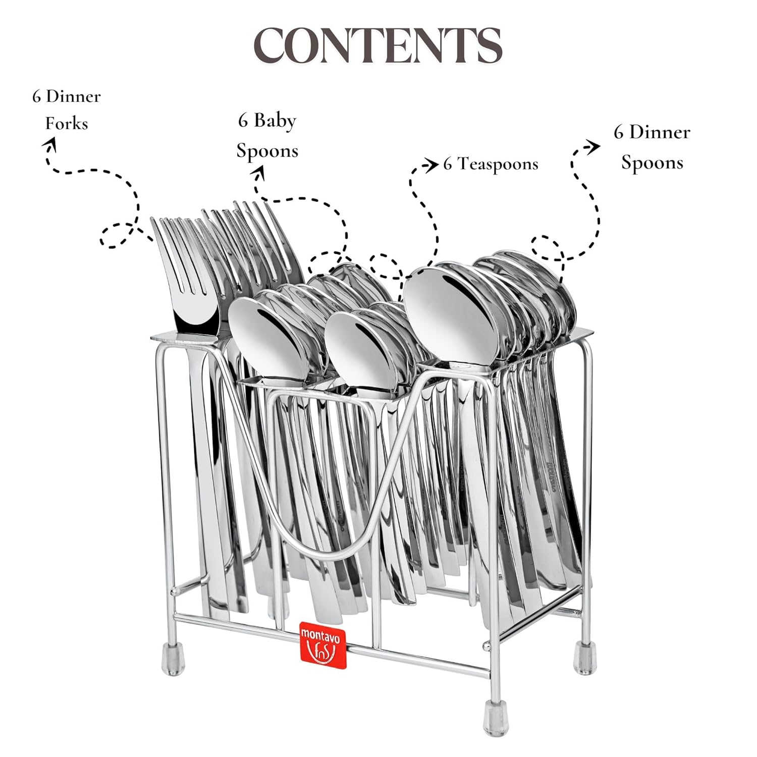 Montavo by FnS Amigo Stainless Steel 24 Pcs Cutlery Set with Hanging Stand