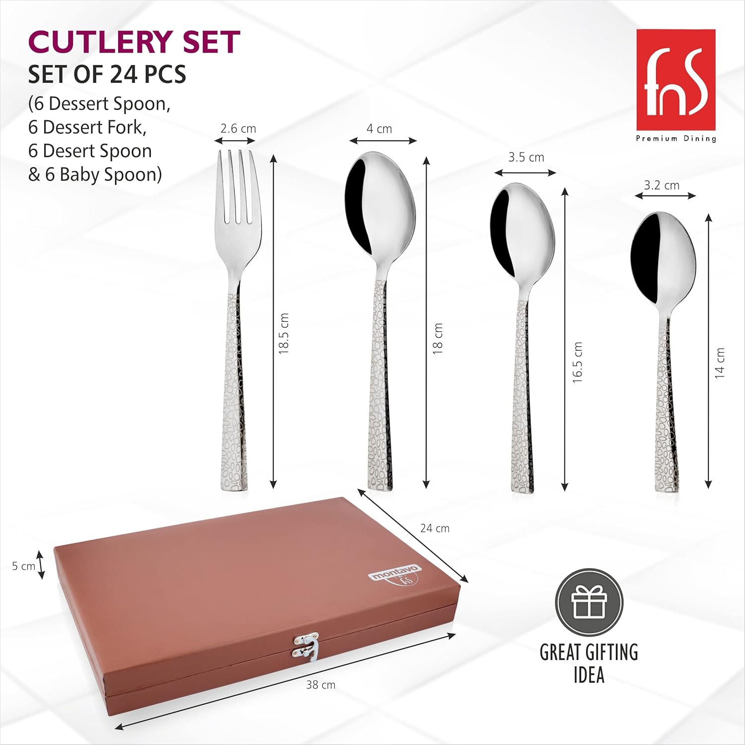 Montavo by FnS Pebble Premium Laser Engraved Cutlery Set of 24 Pcs in Leatherette Box