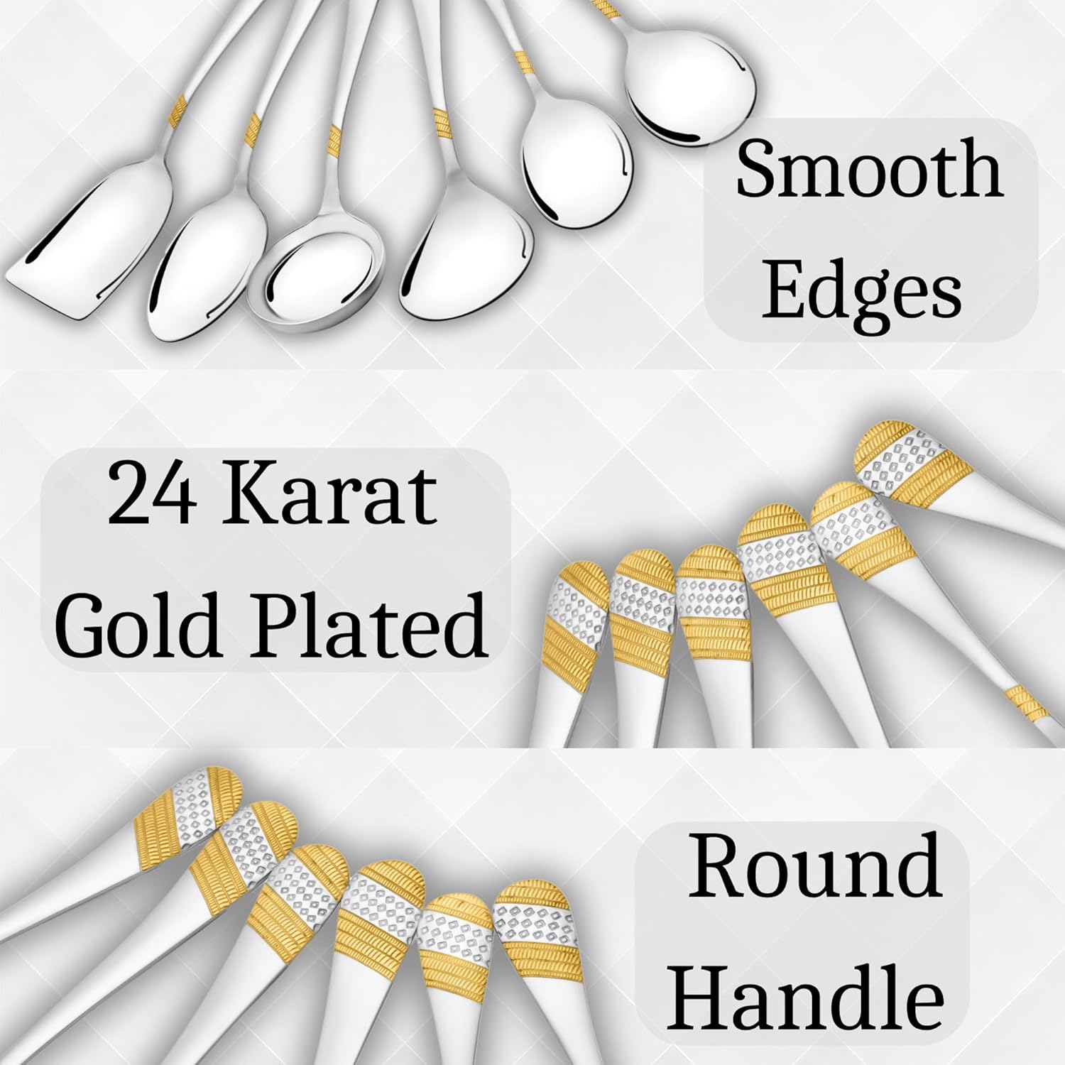 FnS Imperio Stainless Steel 24 Karat Gold Plated Serving Spoon Set of 6 with Leatherette Box