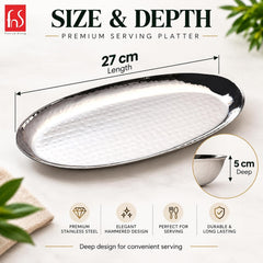 FnS Hammered Finish Stainless Steel Oval Serving Platter