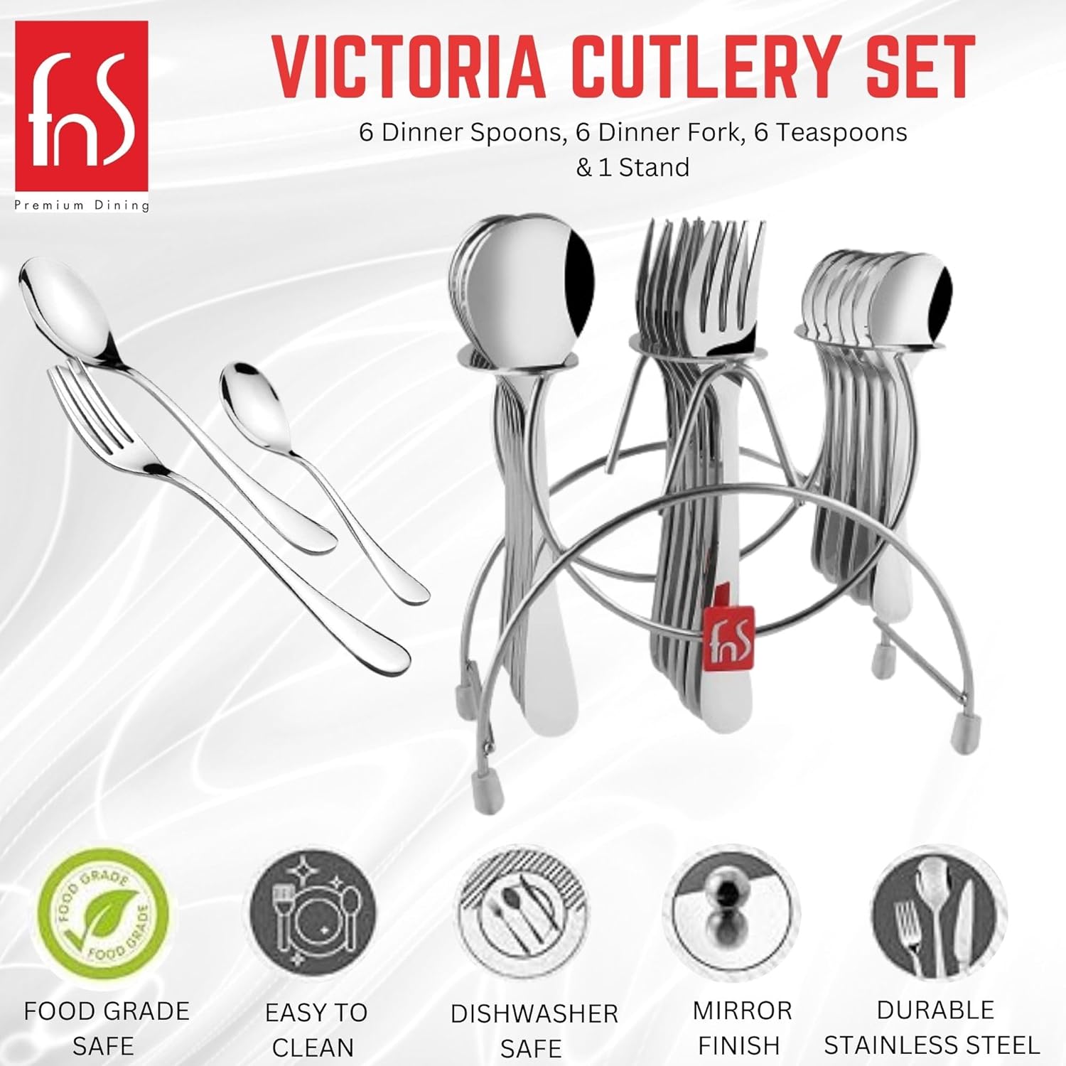 FnS Victoria Stainless Steel 18 PC Cutlery set with Hanging Stand