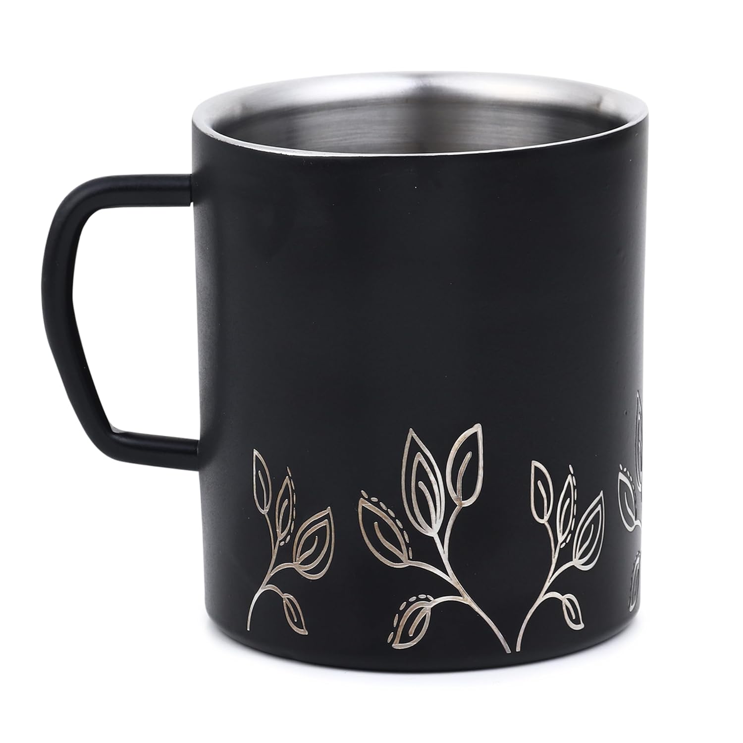 FnS Stainless Steel Coffee Mugs, with Laser Engraving Black (Set of 6)