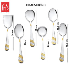 FnS Imperio Stainless Steel 24 Karat Gold Plated Serving Spoon Set of 6 with Leatherette Box