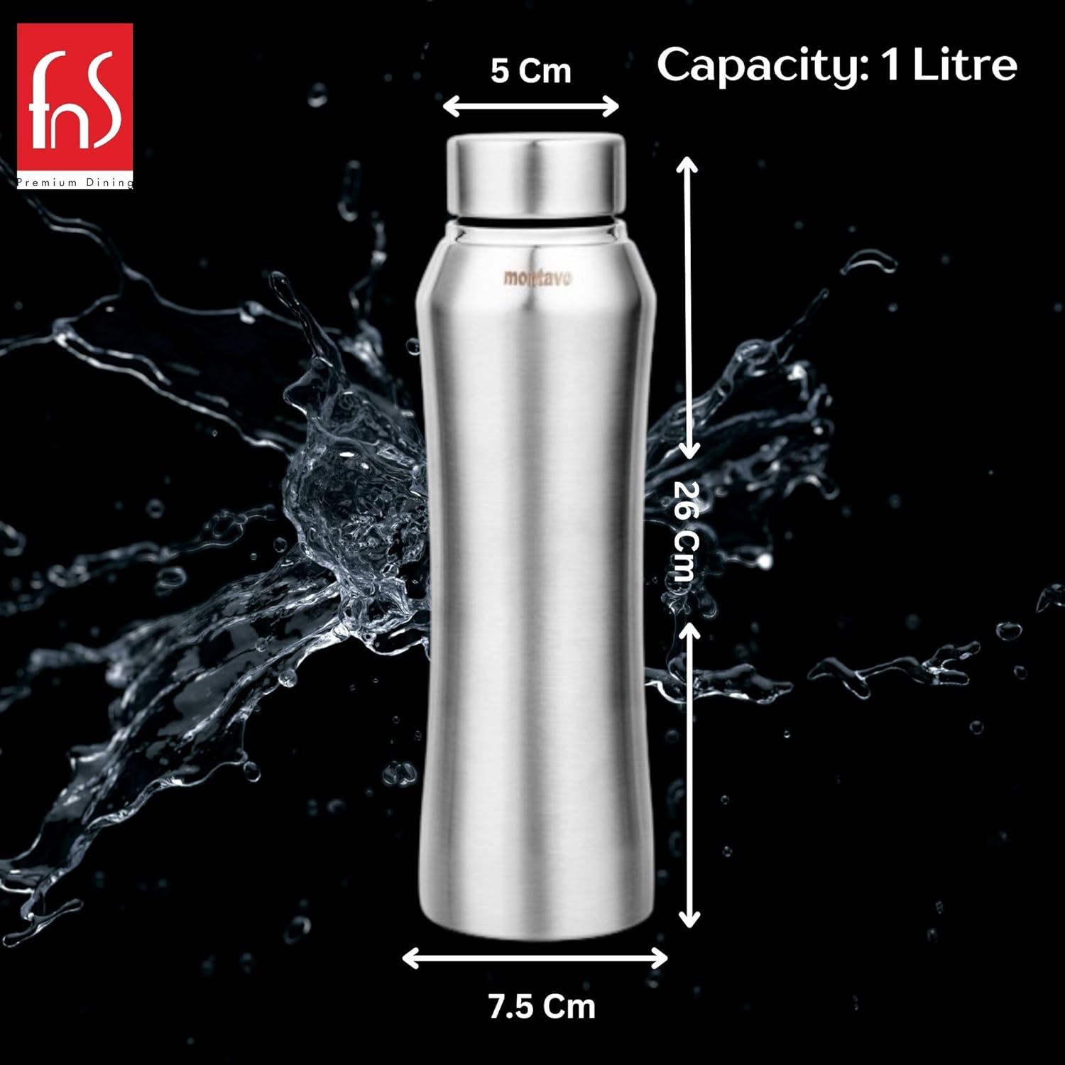 Montavo by FnS Oasis Stainless Steel Water Bottle Set of 2 (Capacity 1 ltr)