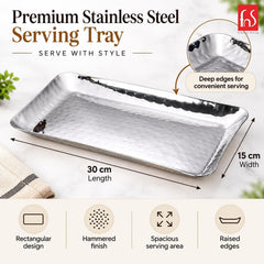 FnS Rectangular Hammered Finish Stainless Steel Deep Serving Platter