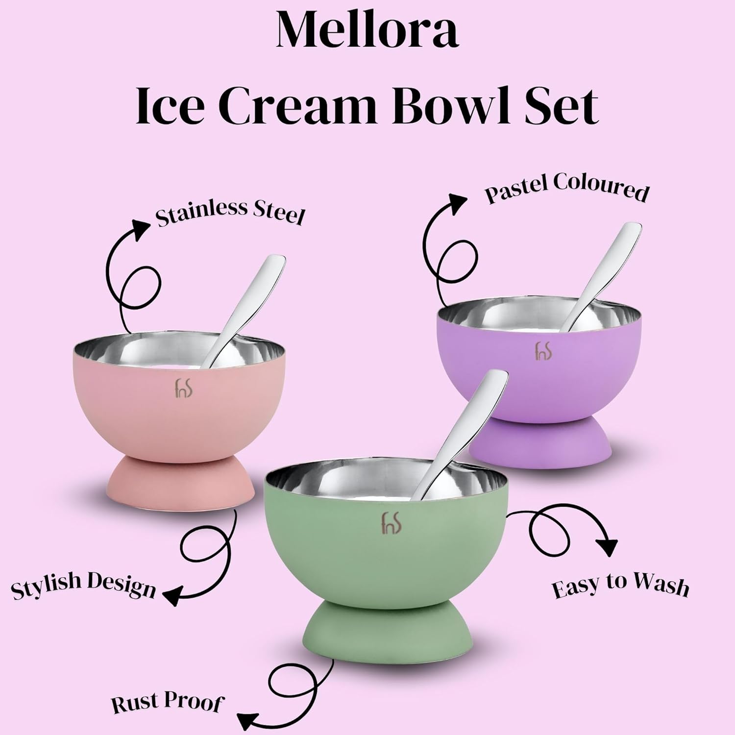 FnS Mellora Multi Color Dessert Bowl Set of 6 Bowl & Spoon for Ice Cream