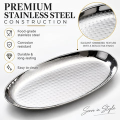 FnS Hammered Finish Stainless Steel Oval Serving Platter