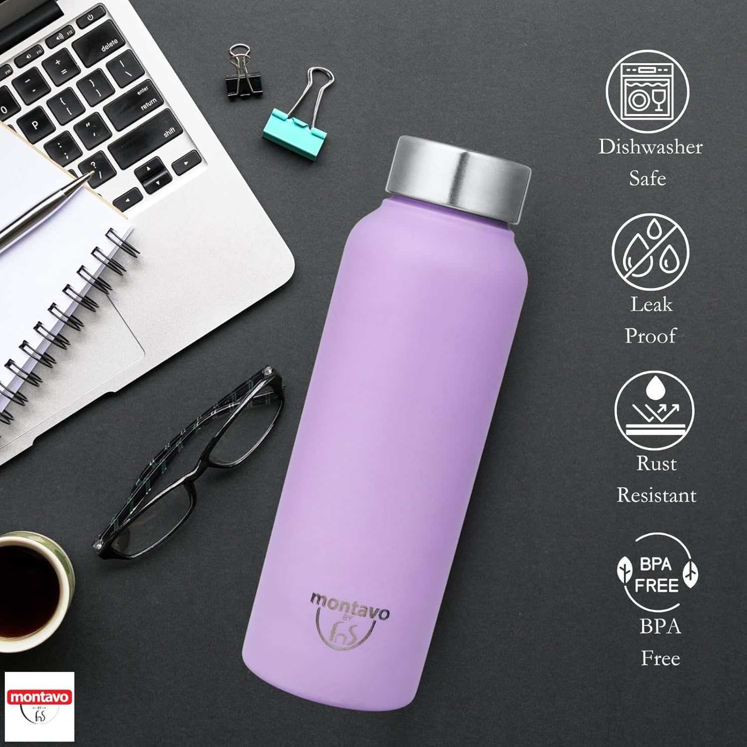Montavo by FnS Lilac Mist color Stainless Steel Water Bottle (Capacity 750 ml)