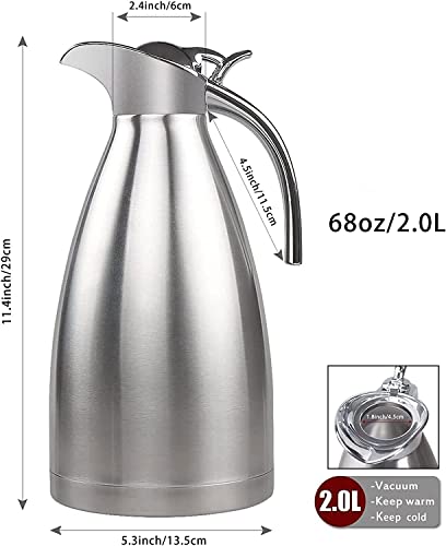 FnS - Stainless Steel, Vacuum Carafe - Coffee Thermos Flask, Double Wall Insulated Beverage Dispenser - 1.5 Litre Capacity, Heat and Cold Retention - Silver Color, Set of 1