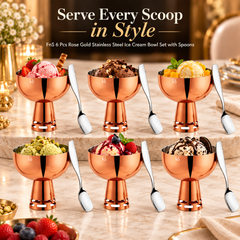 FnS Basil Rose Gold Ice Cream Bowl & Spoon Set of 6