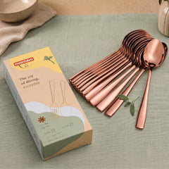 Montavo by FnS Stainless Steel Dinner Spoons | Set of 12 PVD Rose Gold Mirror Finish