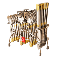 FnS August 24-Pc 24K Gold Plated Steel Cutlery Set With Stand