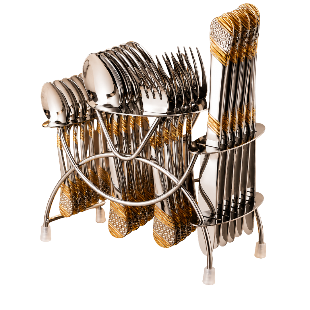 FnS Imperio 24-Pc 24K Gold Plated Stainless Steel Cutlery Set With Stand
