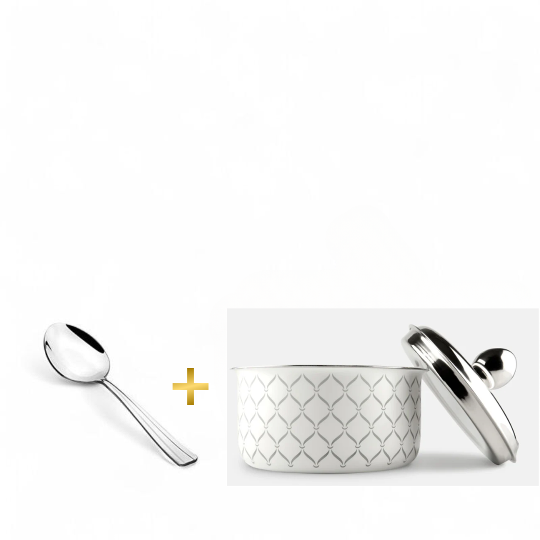 FNS Lecce White Finish Stainless Steel Casserole 1600 ml with Lid  and Venice 1 Pcs Serving Spoon Combo for Home Dining and Kitchen