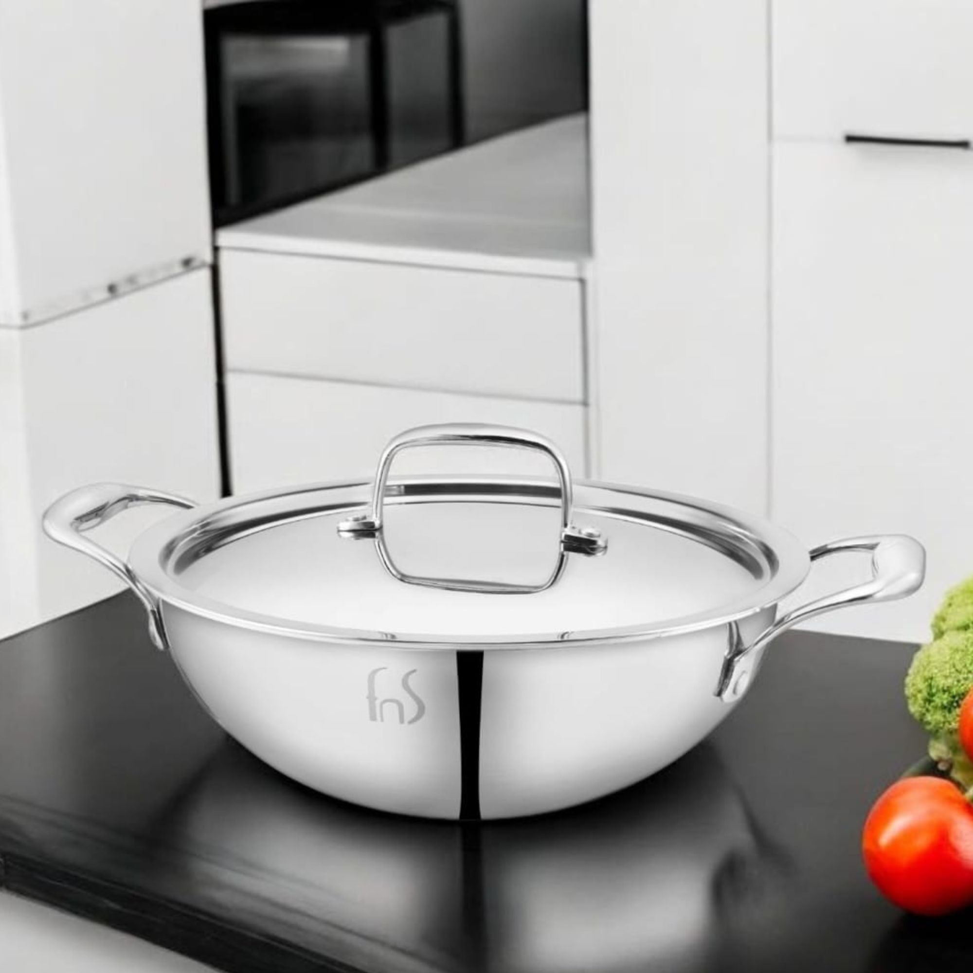 FnS NuChef Cookware Triply Kadai 24 CM With Lid