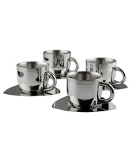 FnS Stainless Steel Tea Cup and Saucer Set of 4