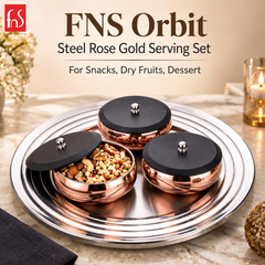 FnS Orbit Stainless Steel Serving Set for Snacks, Dry Fruits, Dessert (Rose Gold)