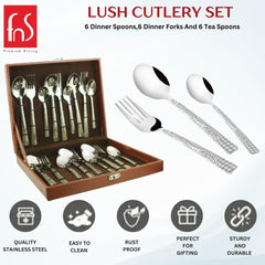 Montavo by FnS Lush 18 Pc Laser Engraving Cutlery set with Leatherette Box Packaging